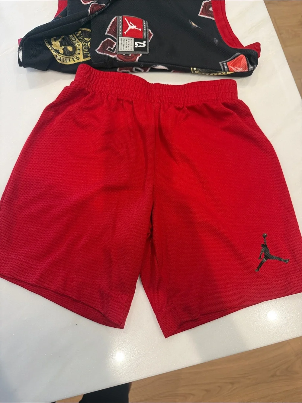 Jordan Black & Red Graphic Basketball Jersey and Shorts